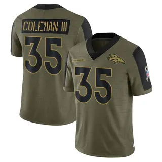 Denver Broncos Youth Douglas Coleman III Limited 2021 Salute To Service Jersey - Olive